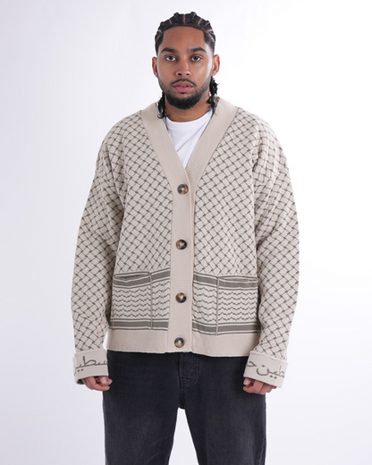 Keffiyeh Pattern Cardigan Beige