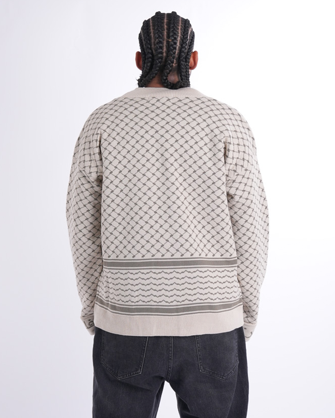 Keffiyeh Pattern Cardigan Beige