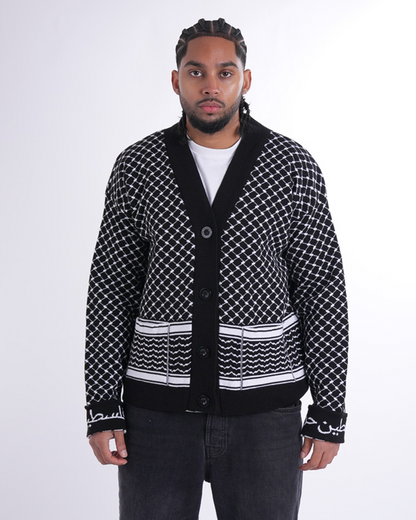 Keffiyeh Pattern Cardigan Black
