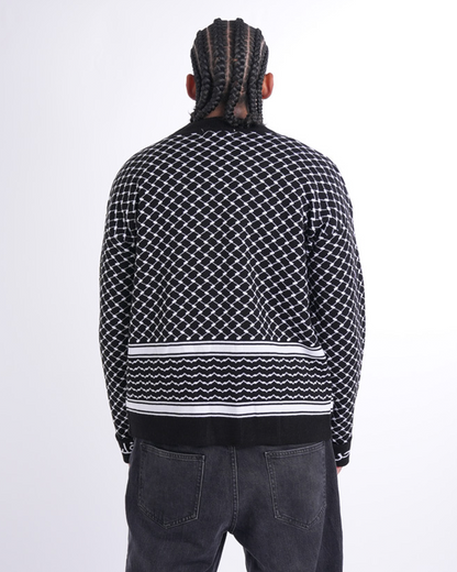 Keffiyeh Pattern Cardigan Black