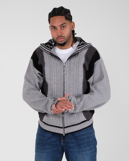 Cable Knit Zipper Grey/Black