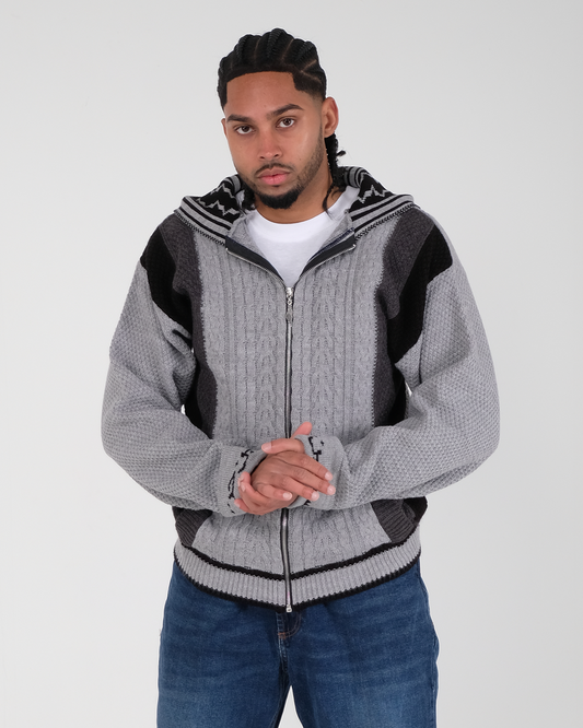 Cable Knit Zipper Grey/Black