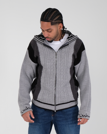 Cable Knit Zipper Grey/Black