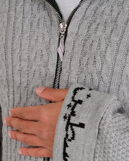 Cable Knit Zipper Grey/Black