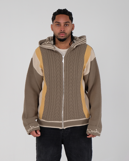 Cable Knit Zipper Khaki/Beige