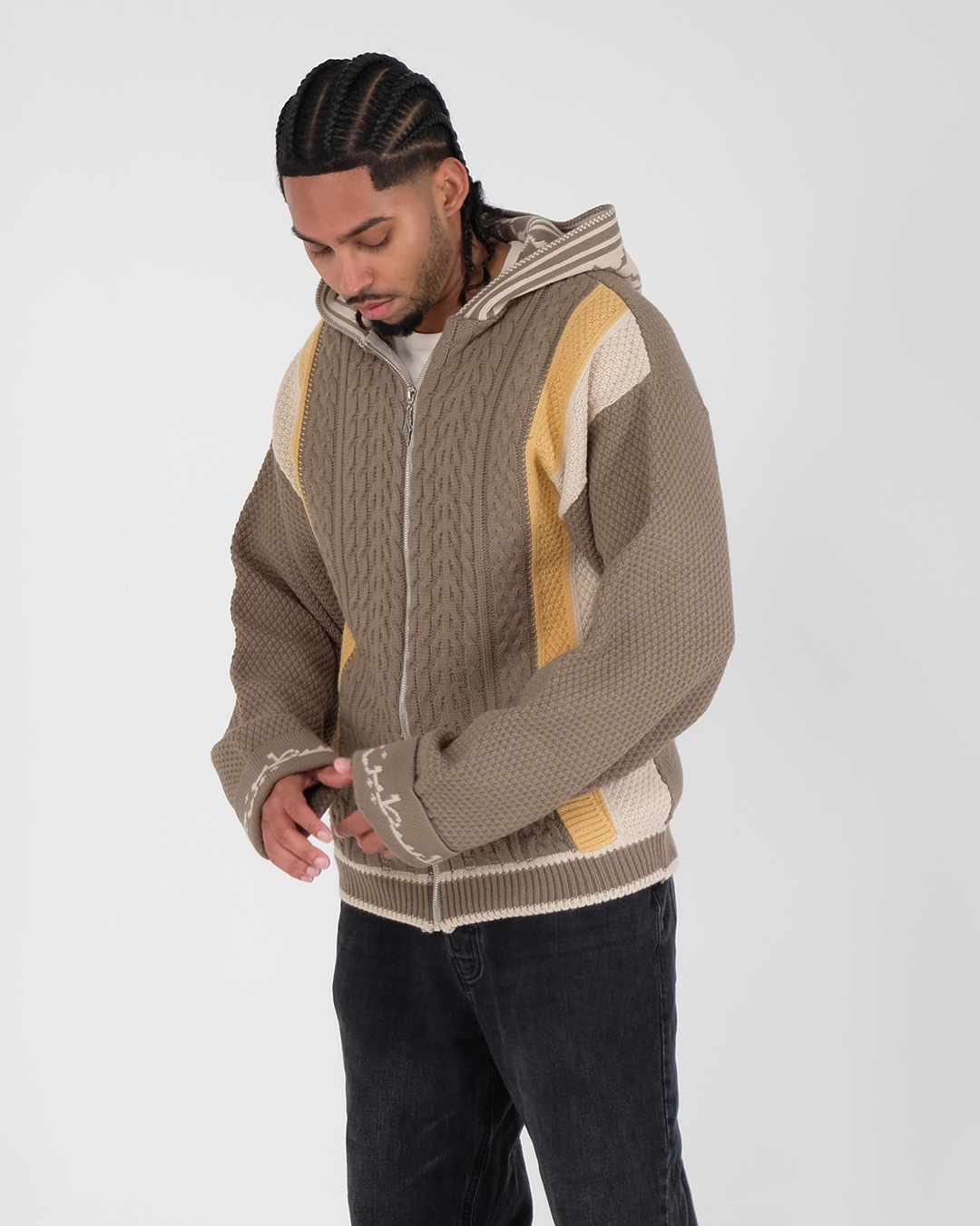 Cable Knit Zipper Khaki/Beige