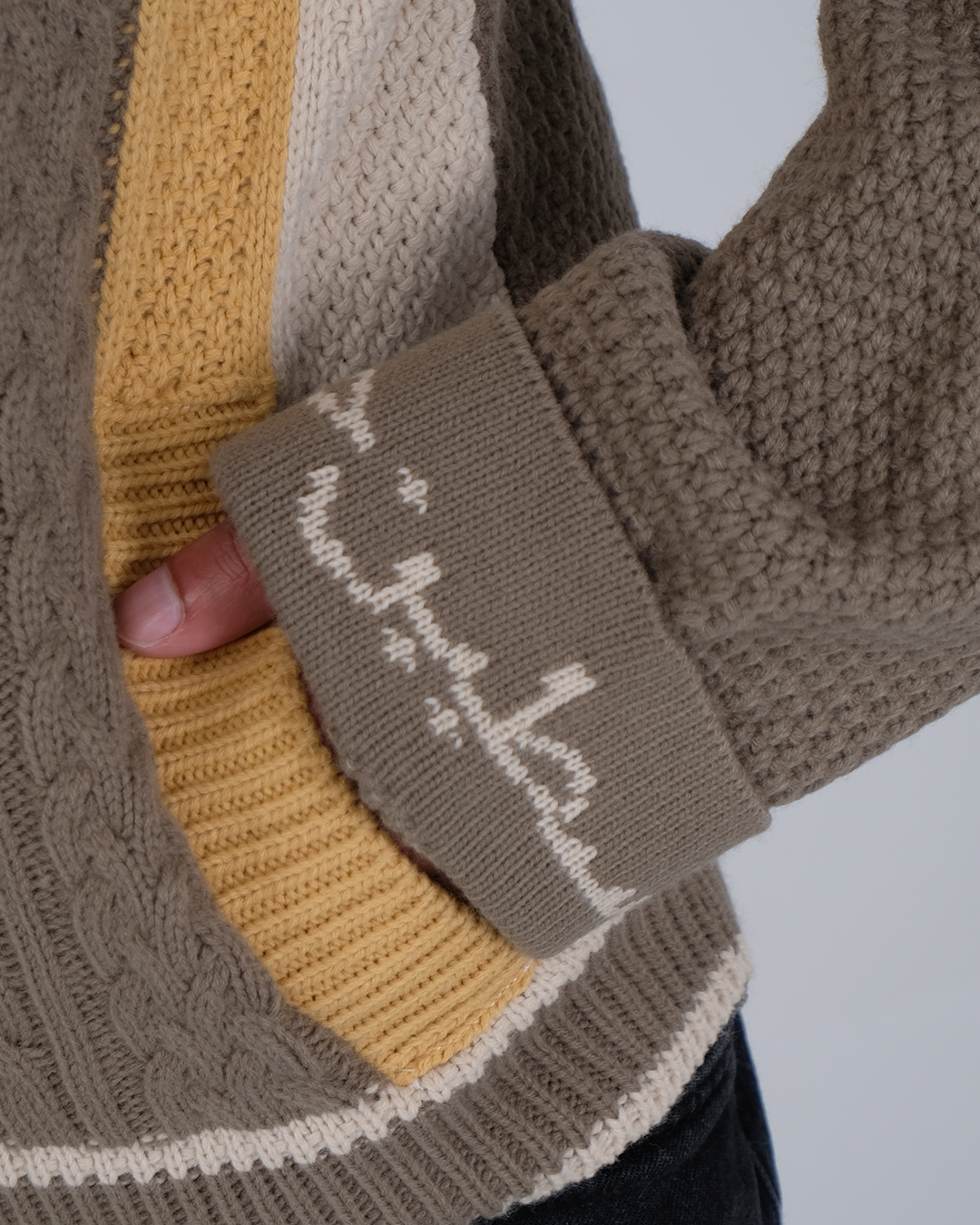 Cable Knit Zipper Khaki/Beige