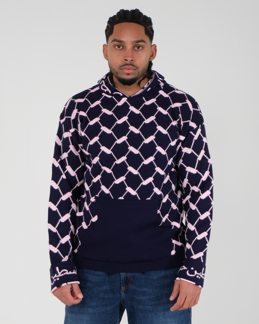 Keffiyeh Knitted Hoodie Pink