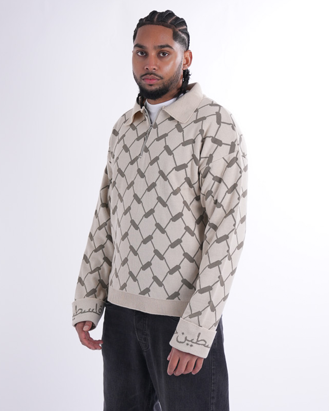 Keffiyeh Knitted Quater Zipper